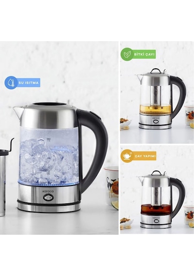 Karaca 2202 SUS304 Led Işıklı 1.8 L Cam Bitki Çayı Makinesi & Kettle