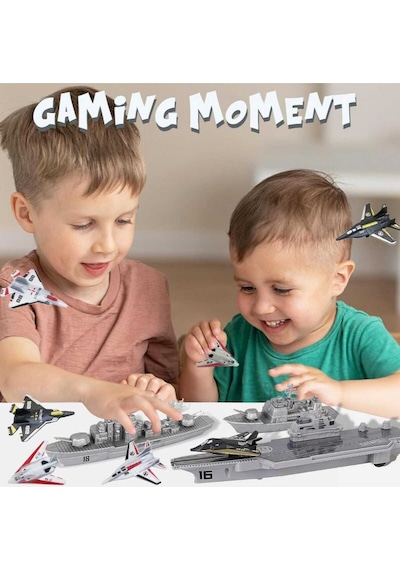 Oyuncak Uçaklı Savaş Gemisi Askeri Kruvazör 9 Parça Uçak Fırlatır Gemi Destroyer Kruvazör Jet Uçağı