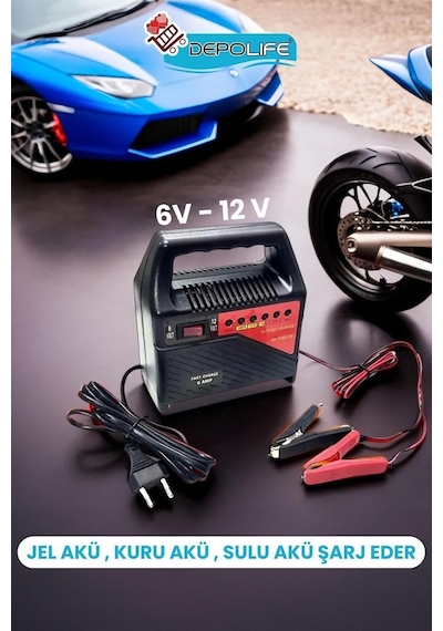 Akü Şarj Cihazı 6v - 12v 6 Amper Araç Aküsü Motor Aküsü Şarj Aleti Redresör