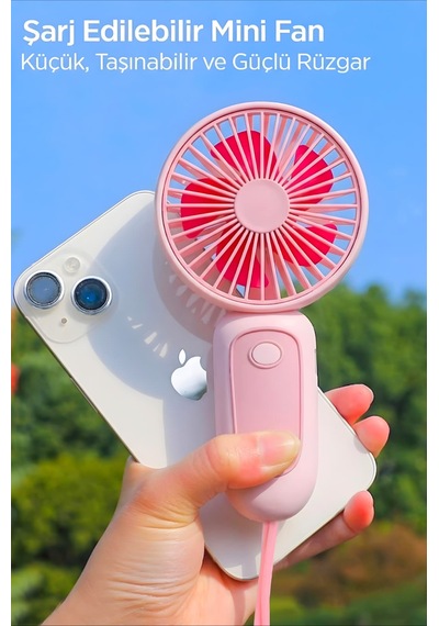 Bilek Askılı Şarjlı Taşınabilir El Fanı Mini Vantilatör Pembe