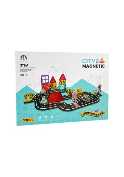 Kzl City Magnetic Şehir Temalı Araçlı Manyetik Yapı Blokları Seti 7.5 Cm 53 Parça Ch1417