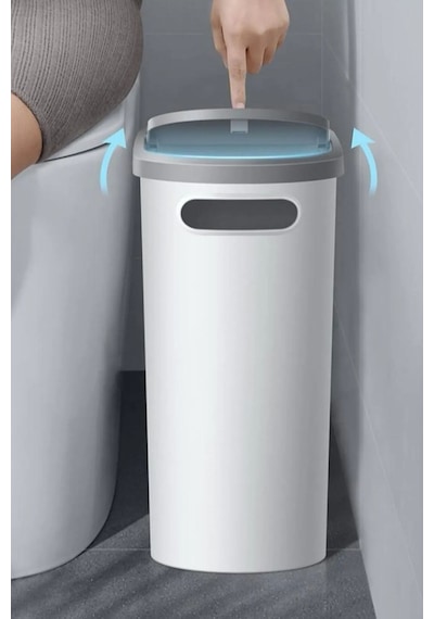 10 Litre Modern Tasarım Çöp Kovası Banyo, Ofis, Mutfak İçin Hijyenik & Pratik Atık Kutusu, Krem Krem