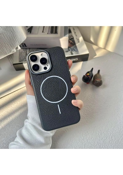Apple Uyumlu iPhone 15 Pro Max Beats Magsafe Deri Görünümlü Silikon Kılıf Kapak Siyah