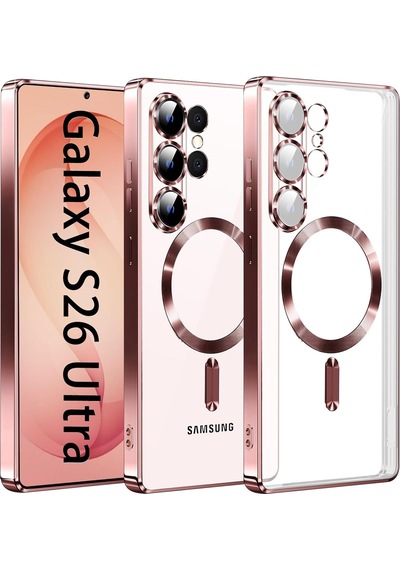 Samsung Galaxy S26 Ultra Uyumlu Kılıf Kamera Lens Koruyuculu Magsafe Özellikli Telefon Kılıfı Kapak Rose Gold