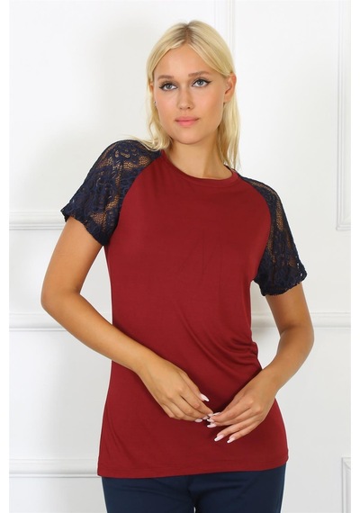 Akbeniz Kadın Kolu Dantelli Penye Pijama Takım 4149 - L Bordo