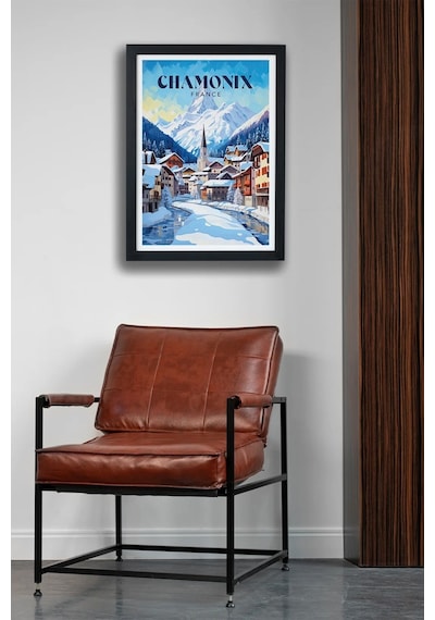 Chamonix France Siyah Çerçeveli Poster Tablo