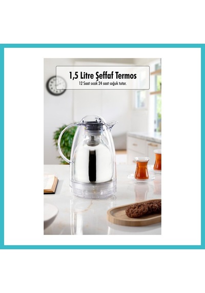 Bezos 1.5 Lt Isı Yalıtımlı Çay Ve Soğuk Su Termosu Şeffaf 12 Saat Sıcak Tutar& İçi Camdır Dfnbez