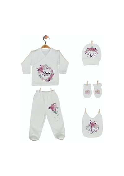 Pia Baby Gl 1914-05 İsme Özel Beşli Zıbın Set Krem