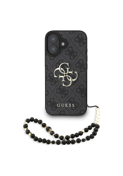 Apple iPhone 16 Plus Uyumlu Kılıf Guess Lisanslı Bilek Askı İpli Metal 4g Ve Yazı Logolu Kapak Siyah
