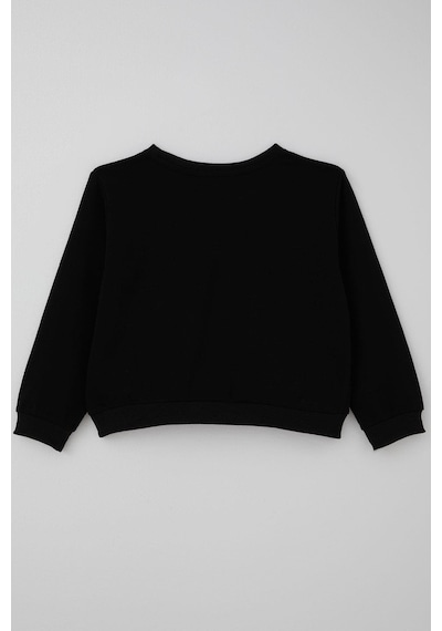 Breeze Kız Çocuk Sweatshirt Taşlı Kalp Baskılı 7-12 Yaş, Siyah Siyah