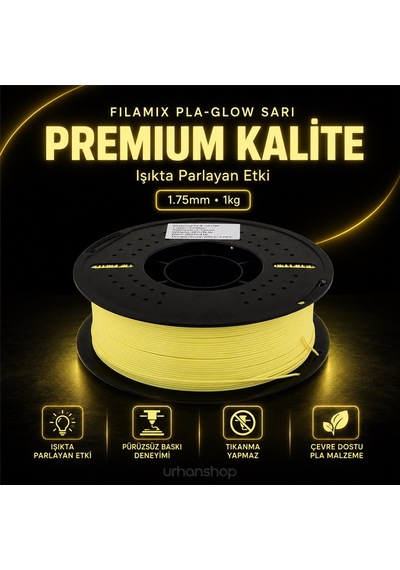 Filamix Pla Glow Sarı Filament 1.75mm 1kg Karanlıkta Parlayan