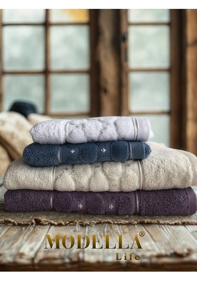 Miosse Pure 4'lü Pamuklu Havlu Seti - 2 Adet 50x100 El Yüz Baş & 2 Adet 30x50 El Mutfak Havlusu Karışık