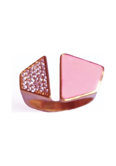 Yarısı Pembe Mine Yarısı Taşlı Gümüş Yüzük Altın