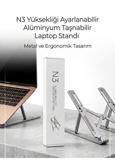 Ls N3 Alüminyum Taşınabilir Laptop Standı - Yükseklik Ve Açı Ayarlı, Ergonomik Notebook Tutucu