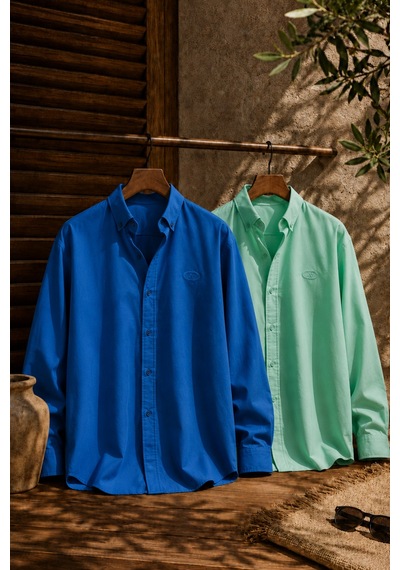 Respire Erkek Minimal Baskılı Oversize Dokulu Gömlek 2'li Set Mavi-yeşil Respire Erkek Minimal Baskılı Oversize Dokulu Gömlek 2'li Set Mavi-yeşil