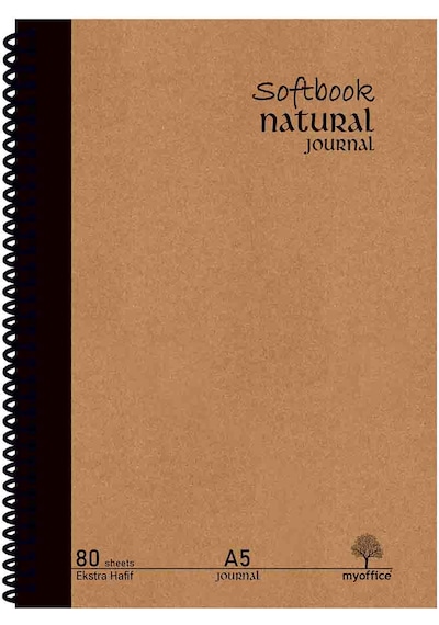 Natural Journal A5 Defter Sert Kapak Çizgili 160 Sayfa, Spiralli Krem
