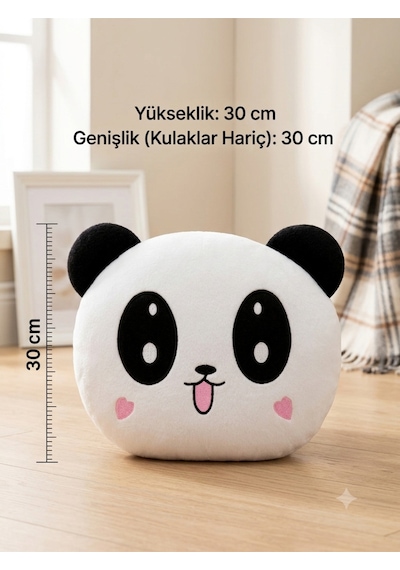 30 Cm Panda Peluş Yastık Sevimli Panda Tasarımlı Yumuşak Peluş Oyuncak Beyaz - Siyah