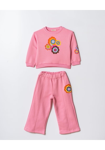 Magu Kız Çocuk Pamuklu Pembe Çiçek Desenli Sweatshirt Ve Eşofman Takım - Renkli Fun Baskı Pembe Magu Kız Çocuk Pamuklu Pembe Çiçek Desenli Sweatshirt Ve Eşofman Takım - Renkli Fun Baskı Pembe
