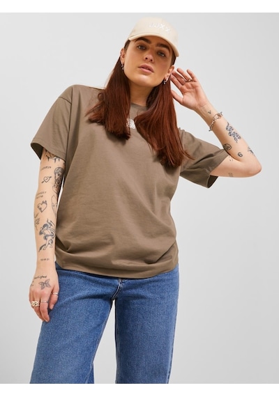 Jjxx Sıfır Yaka Rahat Kesim Kahverengi Kadın T-shirt 12241199 001