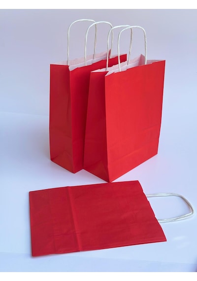1.kalite 18x8x24cm 3 Lü Kırmızı Renkli Kraft Kağıt Çanta Hediye Poşeti Hediye Paketi Kraft Çanta