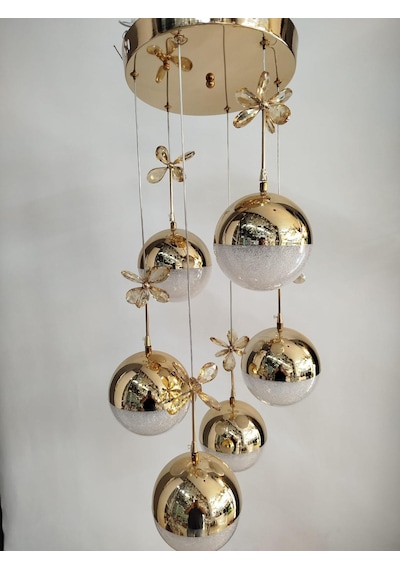 6'lı Ledli Gold Top Avize Altın - Gold