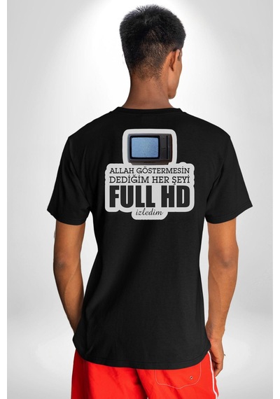 Allah Göstermesin Dediğim Her Şeyi Full Hd İzledim Yazılı Pamuklu Unisex Oversize Sırt Dijital Baskılı Siyah T-shirt Siyah