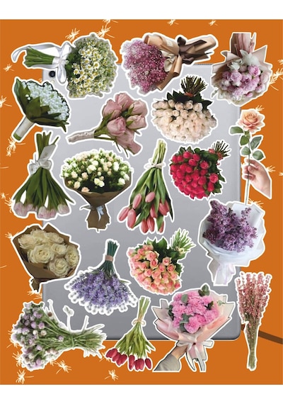 Retro Bouquet Sticker Seti Laptop Ajanda Notebook Tablet Telefon Defter Etiket Bullet Journal Diğer