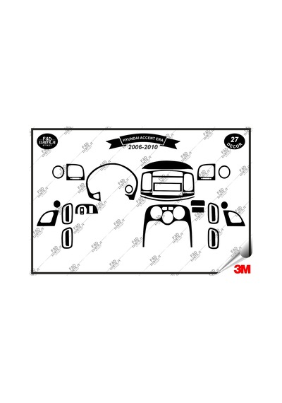 Hyundai Accent Era 2006-2010 Torpido Konsol Trim Göğüs Maun Kaplama Set 27 Parça Siyah