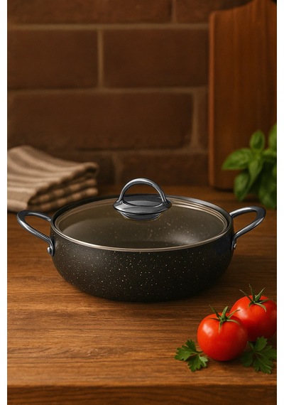 26 Cm Metal Saplı Fırına Girebilir Yanmaz Yapışmaz Granit Karnıyarık Ve Pilav Tenceresi Siyah