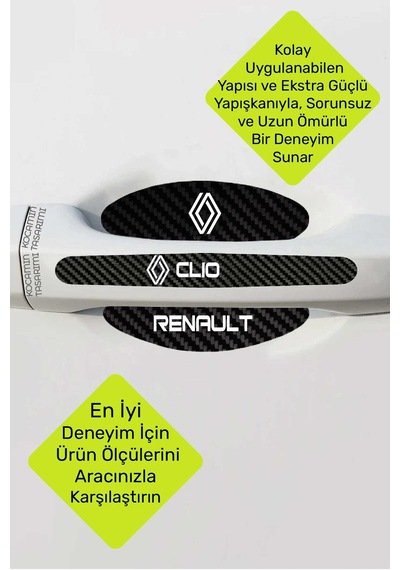 Renault Clio Kapı İçi Koruma Seti Clio Serisine Uygun Karbon Desenli Şık Beyaz Yazılı Tasarım