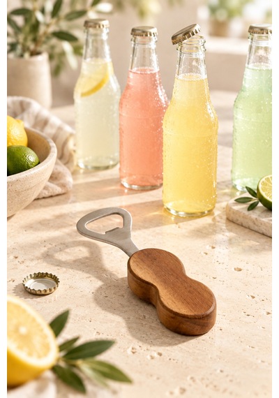 Bambu Saplı Şişe Açacağı Paslanmaz Çelik Uçlu Ergonomik Kapak Açıcı Kahverengi - 919952908 Kahverengi