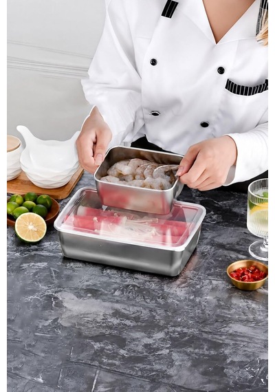 3 Adet Set 304 Çelik Yemek Meyve Et Buzdolabı Beslenme Saklama Kabı Mt323 Diğer