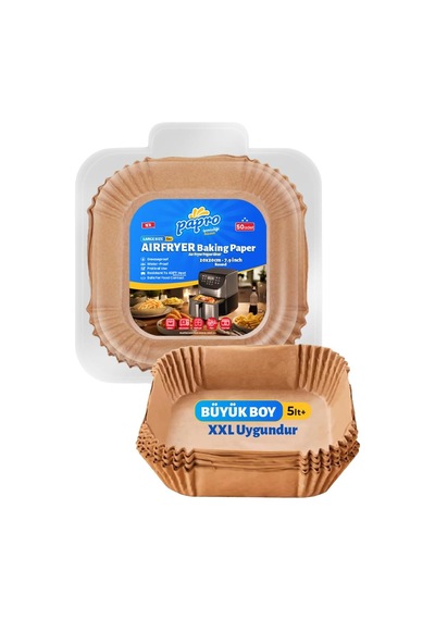 Airfryer Pişirme Kağıdı, Fritöz Yağlı Kağıdı, Yanmaz Kağıt Xxl Uyumlu 50 Adet Kare 1, Kare Büyük Boy 20