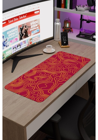 Sarı Kırmızı 70x30 Xl Taraftar Gaming Oyuncu Mouse Pad Kaymaz Taban Büyük Fare Altlığı Topography