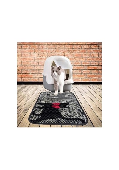 Gri Renkli Kedi Tuvalet Önü Elekli Paspas, 80x60 Cm Ölçülerinde 2li