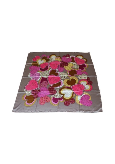 Tikitonki Kalp Desenli Kare Kesim Saten Bej Rengi Eşarp - 90x90 Karışık Karışık
