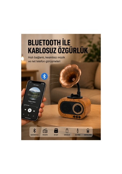 Mini Nostaljik Bluetooth Hoparlör Fm Radyo 8 Saat Batarya Yeni Nesil Çok Renkli