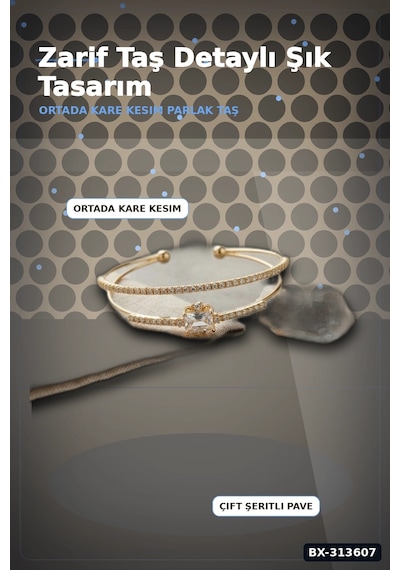 Bay Simetrik Kare Kesim Zirkon Taşlı Pirinç Kadın Bileklik 18 Cm Tekli Paket Bx-313607 Najmaddin Standart
