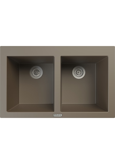 Polex Cristalüx Granit Evye P-2XLN Toprak 2 Hazneli Tezgah Altı Ve Tezgah Üstü Mutfak Evyesi 80.5x51.5 CM