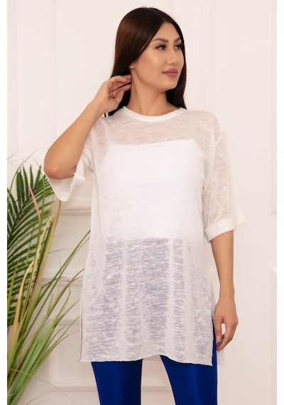 Kalopya Bayan Basic Salaş Esp12 T-Shirt Ekru