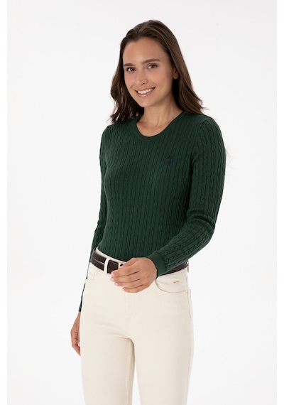 U.S. Polo Assn. Kadın Koyu Yeşil Bisiklet Yaka Basic Kazak 50313626-VR079