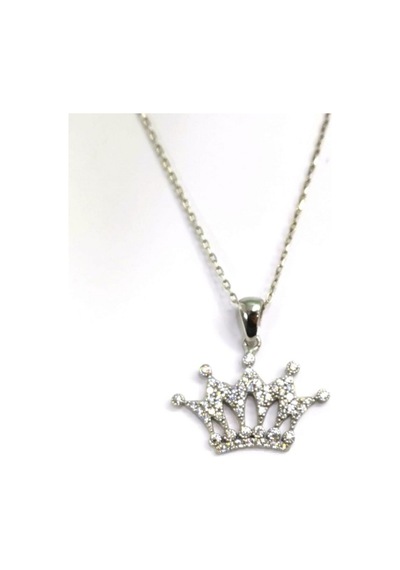 Omar Silver Kadın Kraliçe Taç Model Zirkon Taşlı Gümüş Kolye (513866400)