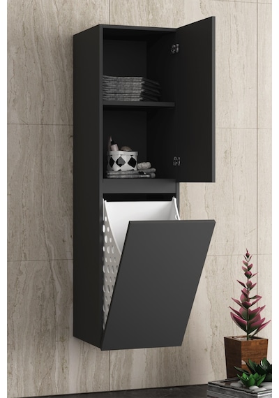 Yıldız 35 130 Cm Antrasit Gri Mat Mdf Sepetli Asma Banyo Boy Dolabı