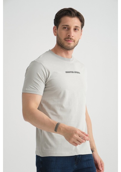 Shooter Sportwear Shooter Erkek Bisiklet Yaka Tişört Premium Pamuklu Yüksek Kalite Regular Fit Gri
