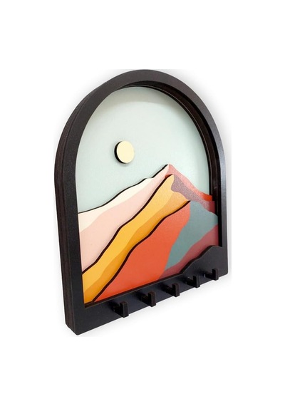 Caju Art & Decoration Ahşap Renkli Dağlar 3 Boyutlu Kabartma Hol Askı Anahtarlık Çok Renkli