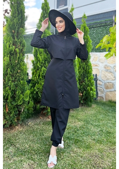 Remsa Mayo Önü Kapaklı Paraşüt Tam Kapalı Tesettür Mayo Nuray Siyah