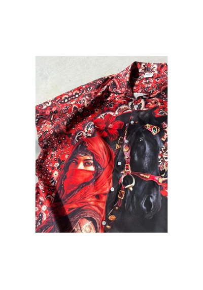 More Black Royal Desenli Dubble Hürrem Kumaş Oversize Gömlek Çok Renkli