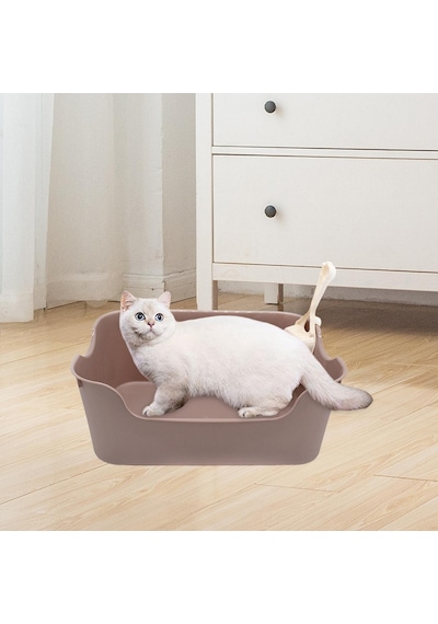 Kedi Kumu Kutusu Yarı Kapalı Dayanıklı Kedi Kumu Küreği Kedi Tuvaleti Tuvalet Kahve