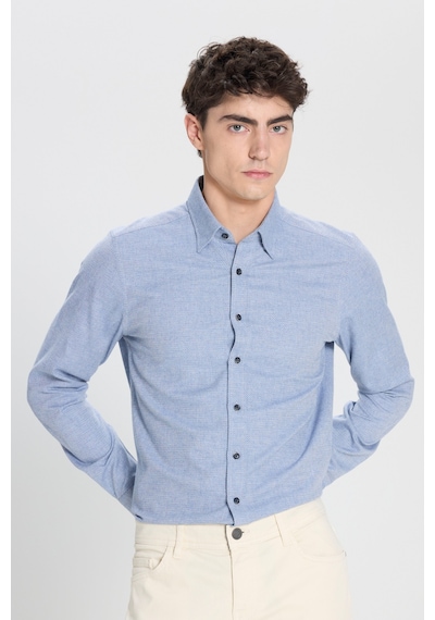 Ac&Co / Altınyıldız Classics Erkek Mavı Slim Fit Dar Kesim Klasik Yaka Flanel Gömlek Mavı Mavi