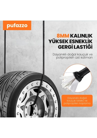 Kancalı Bagaj Gergi Lastiği - Paslanmaz Çelik Çift Kancalı, Motor Ve Bisiklet Sabitleme Lastiği Standart